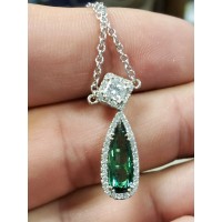 Sold 2.79Ctw Moving Long Green Tourmaline Pear & Gia D Color Internally Flawless Princess Diamond Necklace 18kwg by Jelladian ©